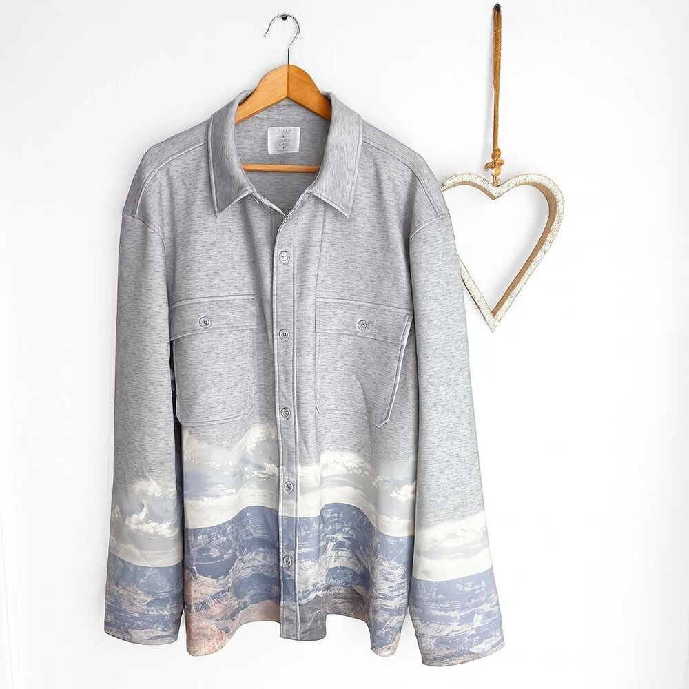 Stylus x Ladarius Campbell Button Up Shacket Jacket Mountain Design LARGE Gray